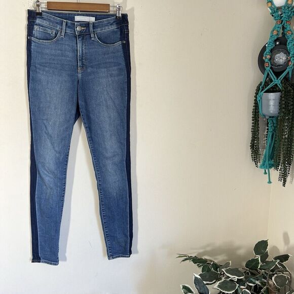 Athleta Sculptek Ultra Skinny Tuxedo Blue Two Tone Jean size 4 High Rise Stretch - Picture 3 of 8